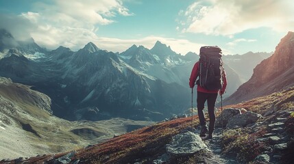 Hiker Exploring Majestic Mountain Landscape