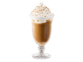 Vienna coffee in a traditional glass whipped cream overflowing inviting high detail advertisement style