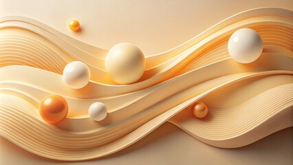Minimalist Cream and Orange Background with Waves and Spheres for Modern Presentations