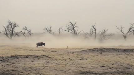 Obraz premium Desolate Grassland Ravaged by Desertification and Drought