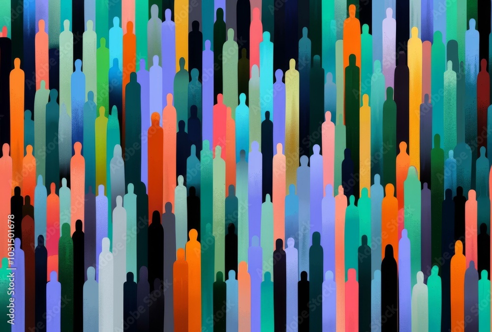 Aufkleber a colorful pattern of people standing in a line with different colors. ai.