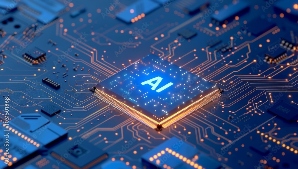 Poster a computer chip with the word ai on it. ai.