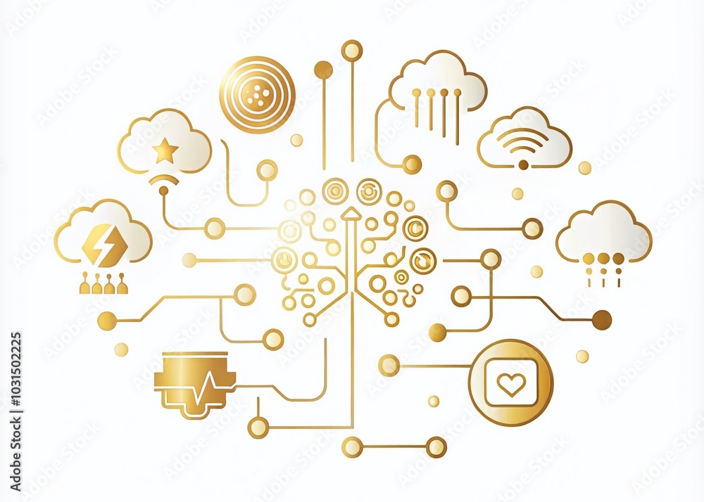 Aufkleber minimalist icons for artificial intelligence with gold gradient effect for modern tech design