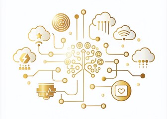 Minimalist Icons for Artificial Intelligence with Gold Gradient Effect for Modern Tech Design
