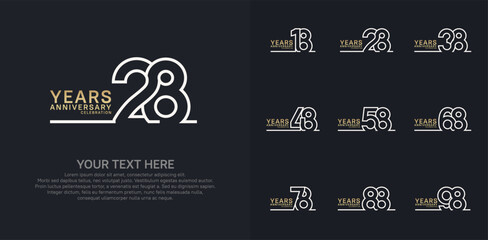 Anniversary logo set vector design, gold and silver color for celebration event