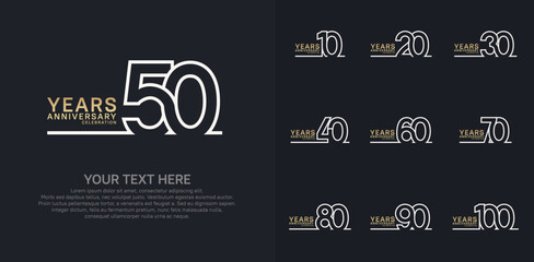 Anniversary logo set vector design, gold and silver color for celebration event