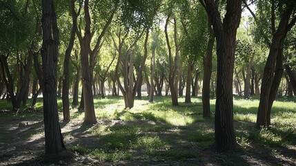 Fototapeta premium Serene Forest Scene with Sunlight in Afghanistan