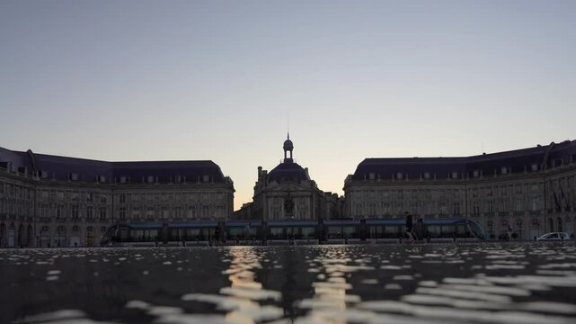 Bordeaux,France - October 3, 2024: Miroir d'Eau or water mirror in Bordeaux, France
