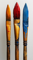 Photography of Colorful Paint Brushes with Bold and Bright Vibrant Paints, Creative Design on White Background. Acrylic Painter with Portrait Wallpaper