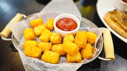 Crispy Hash Browns with ketchup. An appetizing image of crispy hash browns