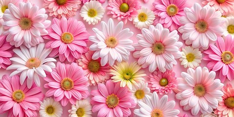 Fototapeta premium A Delicate Tapestry of Pink and White Daisies, a Floral Symphony of Softness and Beauty
