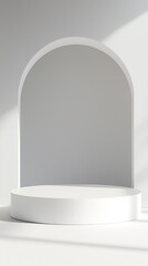 3D White Podium on a White Background for Product Display and Presentation.