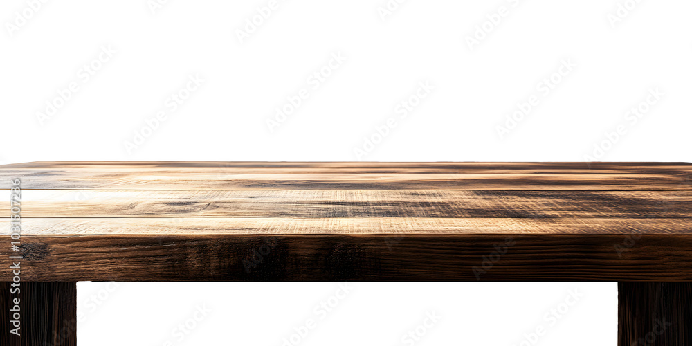 Poster a blank empty wooden table top for product placement. generative ai