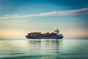 Minimalist View of a Loaded Container Vessel in the Ocean for Tranquil Seascape Photography