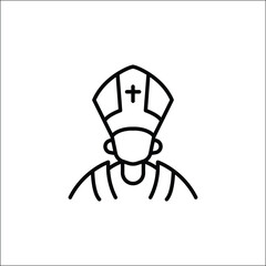 Pope icon. Simple line art illustration of the pope, featuring traditional papal attire and mitre with a cross. Ideal for religious, spiritual, or Vatican-related themes. Vector illustration