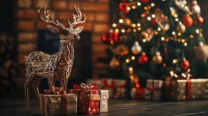Christmas Decor with Reindeer and Gift Boxes