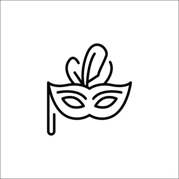 recommend clip art: Venetian mask icon. Minimal line art illustration of a traditional masquerade mask with feathers. Perfect for use in carnival, festival, costume party, or Italian-themed designs. Vector illustration