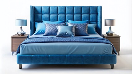 Modern Blue Double Bed Design for Bedroom Decoration in High Dynamic Range
