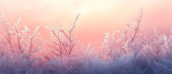 Obraz premium An artistic representation of frost patterns on a window pane, focusing on the delicate ice crystals and their ethereal beauty against a pastel morning sky