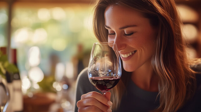 A woman drinking wine, A Woman Tasting Wine, wine tasting. - Powered by Adobe