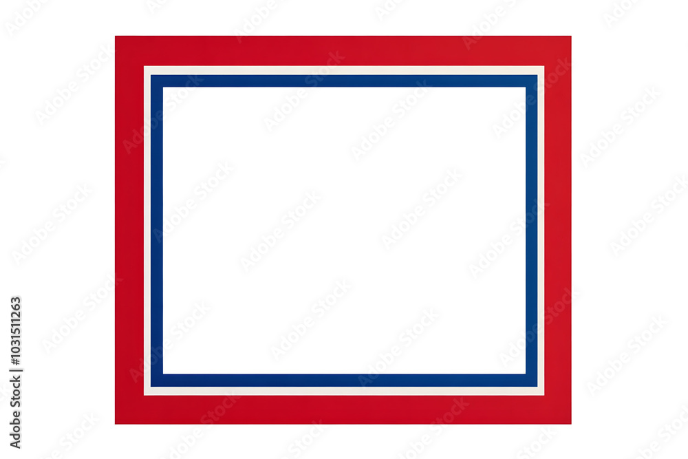 Poster red, white and blue border frame on a blank background a white square shape with a red thin line gen