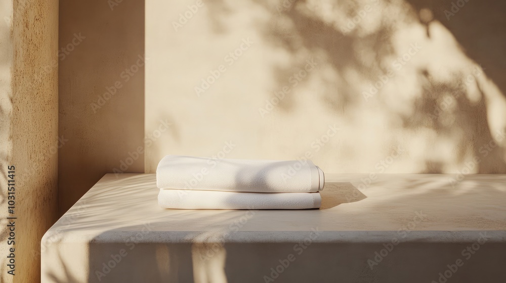 Poster soft towels on minimalist surface with soft shadows