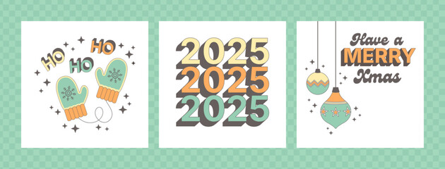 Christmas holidays greeting card tet vector set. Retro typography design illustrations