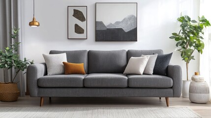 Naklejka premium Modern Living Room with Cozy Sofa and Stylish Decor