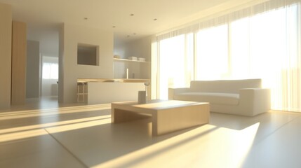 Fototapeta premium Modern Sunlit Living Room with Minimalist Design