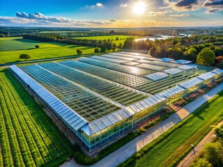 Modern Greenhouse Drone Photography in Countryside Vegetable Farm