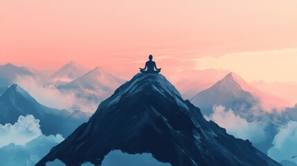 Fototapeta premium Silhouette of a Person Meditating on a Mountaintop.