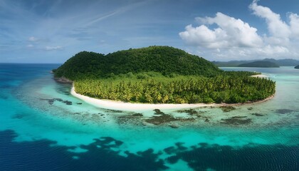 Fototapeta premium Tropical island paradise with crystal clear waters and lush greenery
