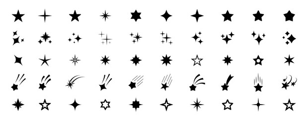 Obraz premium Stars icon collection. Different star shapes. Stars icon set. Sparkle star icon set. Falling stars . Vector illustration