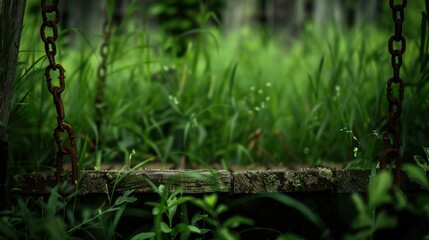 Abandoned Swing Surrounded by Lush Green Grass