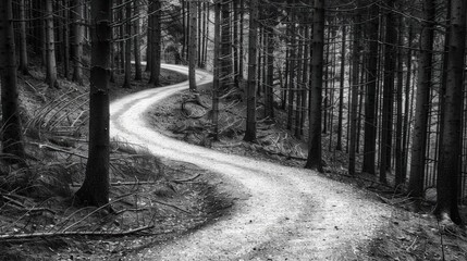 Serene Forest Pathway in Monochrome