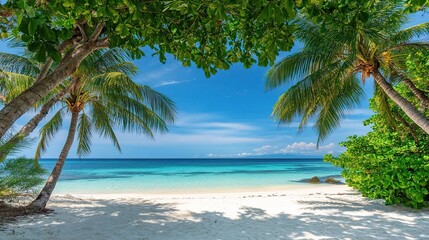 Naklejka premium Tranquil Tropical Beach with Clear Blue Waters