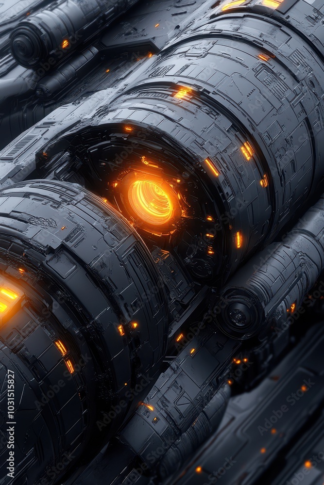 Poster futuristic spaceship engine close up - sci-fi 3d render.