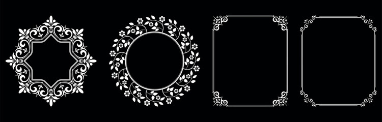 Set of decorative frames Elegant vector element for design in Eastern style, place for text. Floral black and white borders. Lace illustration for invitations and greeting cards.
