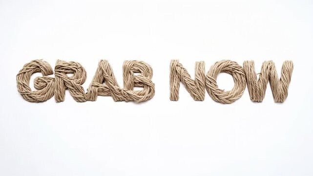 Textured Rope Lettering Animation with "Grab Now" on White Background