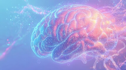 Abstract 3D Human Brain with Glowing Lines and Particles - AI, Technology, and Neuroscience Concept.