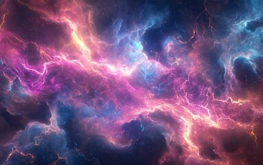 Abstract Space Nebula with Stars, Cosmic Clouds, Galaxy Background, Pink, Blue, Yellow, Purple,  Digital Art, High Resolution.