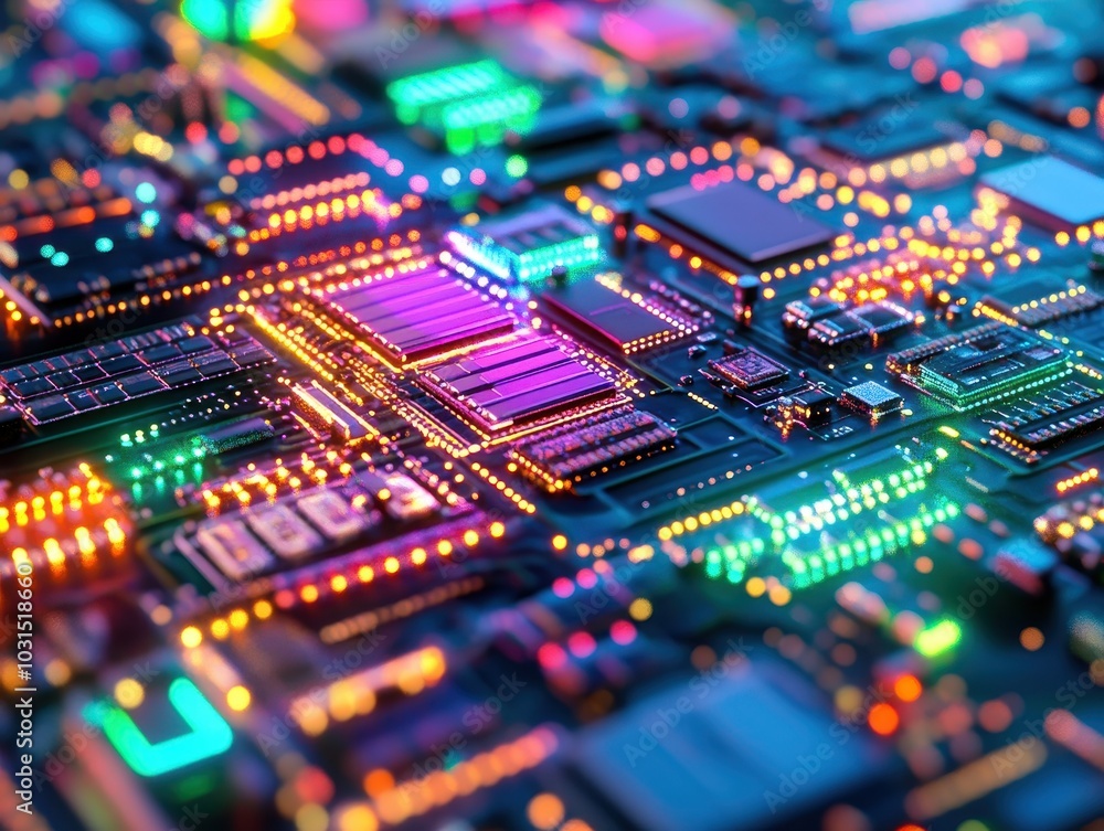 Aufkleber abstract closeup of illuminated circuit board with colorful led lights.