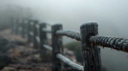 Misty Pathway Through Wooden Fence in Fog