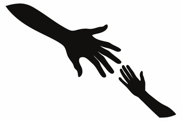 
Helping Hands vector silhouette, togetherness idea silhouette, black color isolated on white background