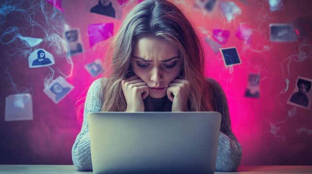 Cyberbullying - social media harassment concept, trapped by toxic content