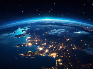 glowing earth from space north america at night with city lights and celestial wonders digital illustration