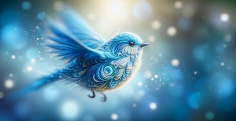 Decorative little beautiful Blue Bird. A symbol of luck and a happy fate.