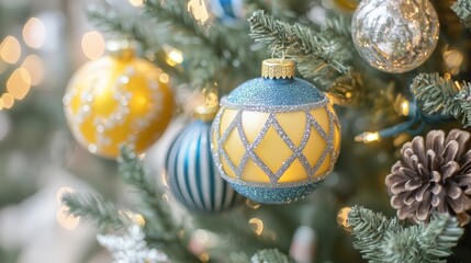 Obraz premium Beautiful Ornaments Enhancing the Festive Holiday Tree