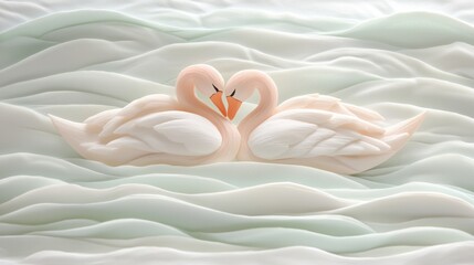 Obraz premium Two elegant swans forming a heart shape, surrounded by gentle waves.
