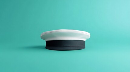 A minimalist image of a sailor hat isolated against a solid green background. The flat top and simple design stand out in sharp contrast, emphasizing simplicity and maritime tradition 